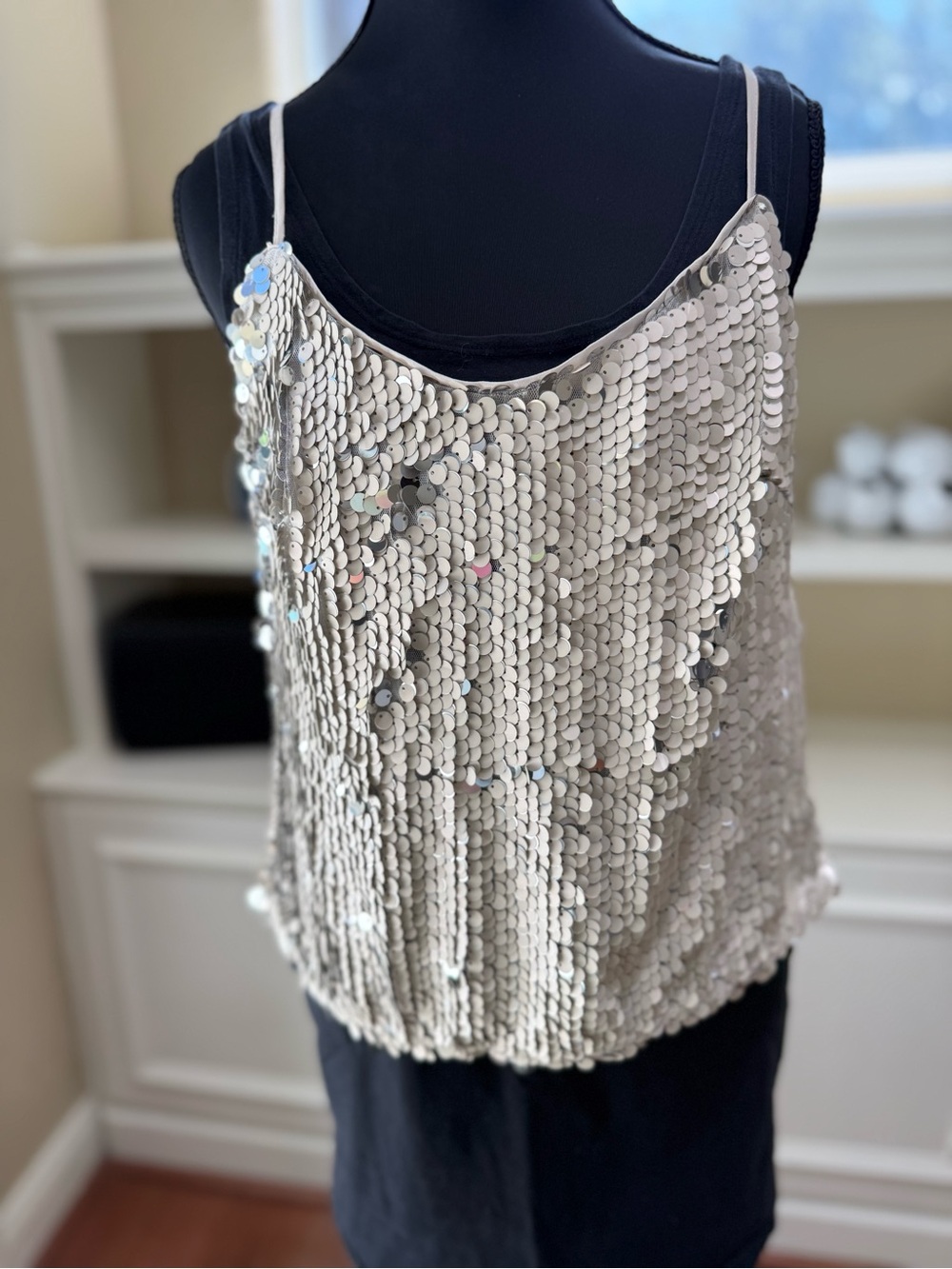 Beach Wedding Vibes!Beige Small Gorgeous Full Sequin Tank Top - Women's Camisole